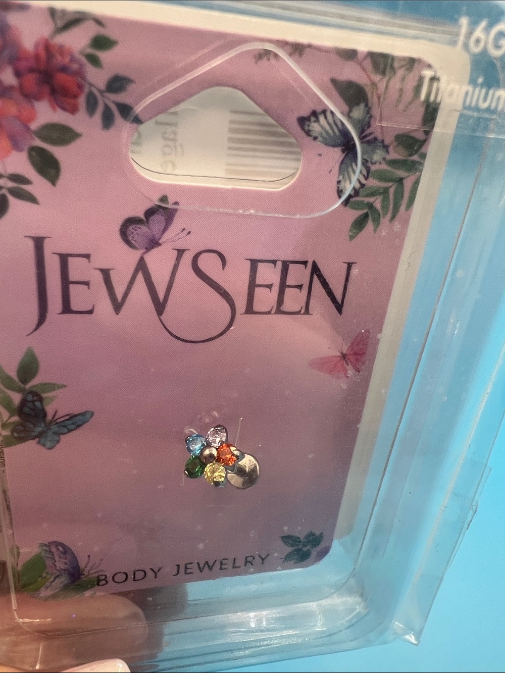 Multicolor Flower Stud Titanium 16g body jewelry - cartlidge, conch, nose